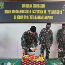 Diisi Pembacaan Surat Yasin HUT Korem 043 Gatam Ke 73, Kodim 0410/KBL Gelar Syukuran