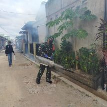 Cegah Warga Dari DBD, Babinsa Koramil 410-06/Kedaton Lakukan Penyemprotan Fogging Di Kelurahan Sepang Jaya