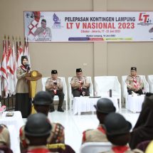 Wagub Chusnunia Lepas Kontingen Pramuka Lampung Ikuti Lomba Tingkat V Nasional Tahun 2023 Cibubur