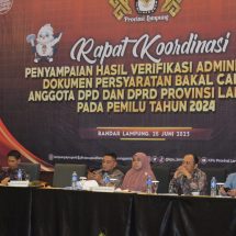 Kasi Intel Kasrem 043/ Gatam Hadiri Rakor Penyampaian Hasil Verifikasi Administrasi Dokumen Persyaratan Bacaleg Anggota DPD dan DPRD Provinsi Lampung Pemilu 2024