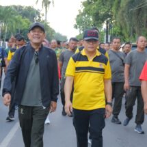 Semarakkan HUT Bhayangkara Ke-78, Polda Lampung Gelar Olahraga Bersama TNI-Polri