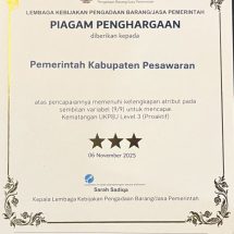 Pemkab Pesawaran Raih Penghargaan UKPBJ Proaktif Level 3